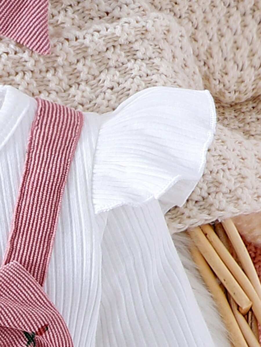 Ditsy bloemenjumpsuit voor babymeisjes met strikdecor en hoofdband, lente herfst