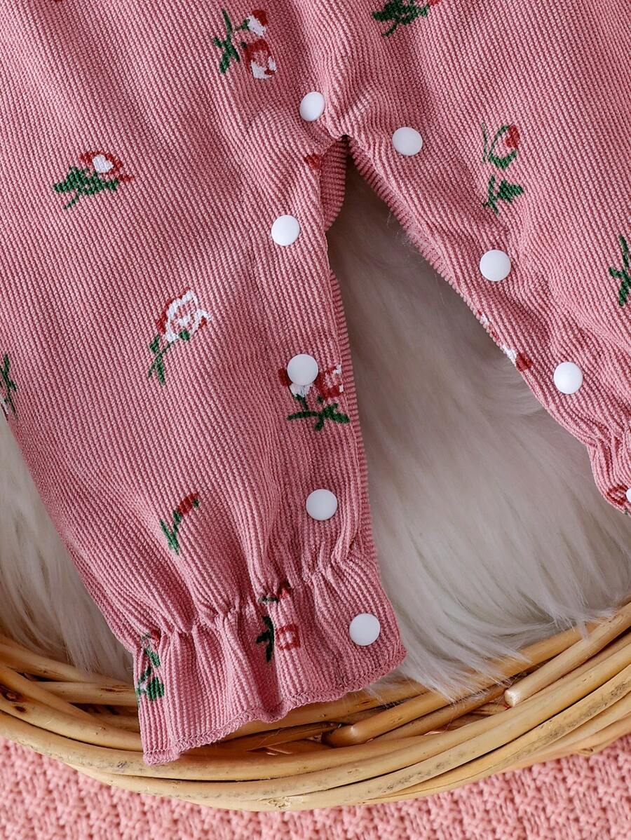 Ditsy bloemenjumpsuit voor babymeisjes met strikdecor en hoofdband, lente herfst