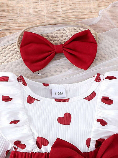 Jurk voor babymeisjes met hartjesprint, rok met strikversiering, bodysuit met hoofdband