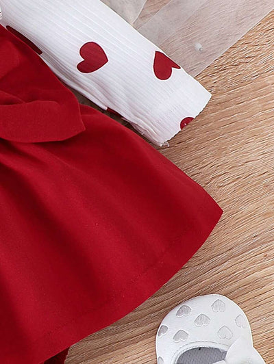 Jurk voor babymeisjes met hartjesprint, rok met strikversiering, bodysuit met hoofdband