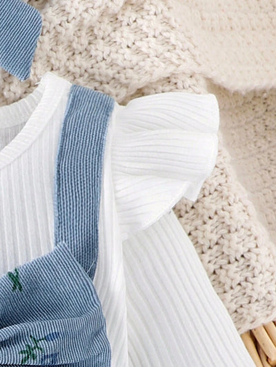 Ditsy bloemenjumpsuit voor babymeisjes met strikdecor en hoofdband, lente herfst