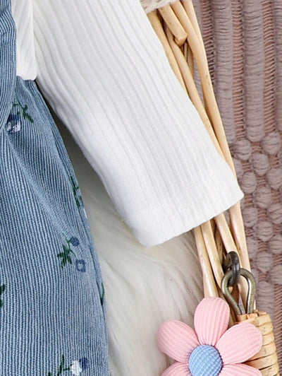 Ditsy bloemenjumpsuit voor babymeisjes met strikdecor en hoofdband, lente herfst