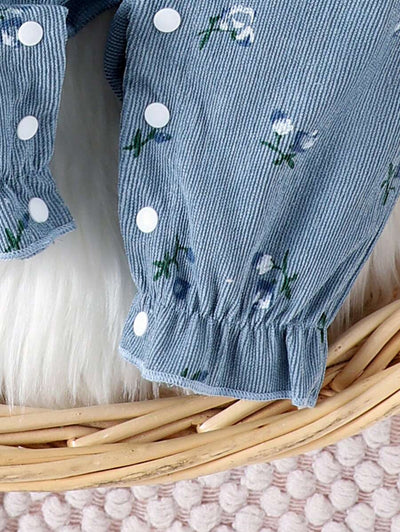 Ditsy bloemenjumpsuit voor babymeisjes met strikdecor en hoofdband, lente herfst