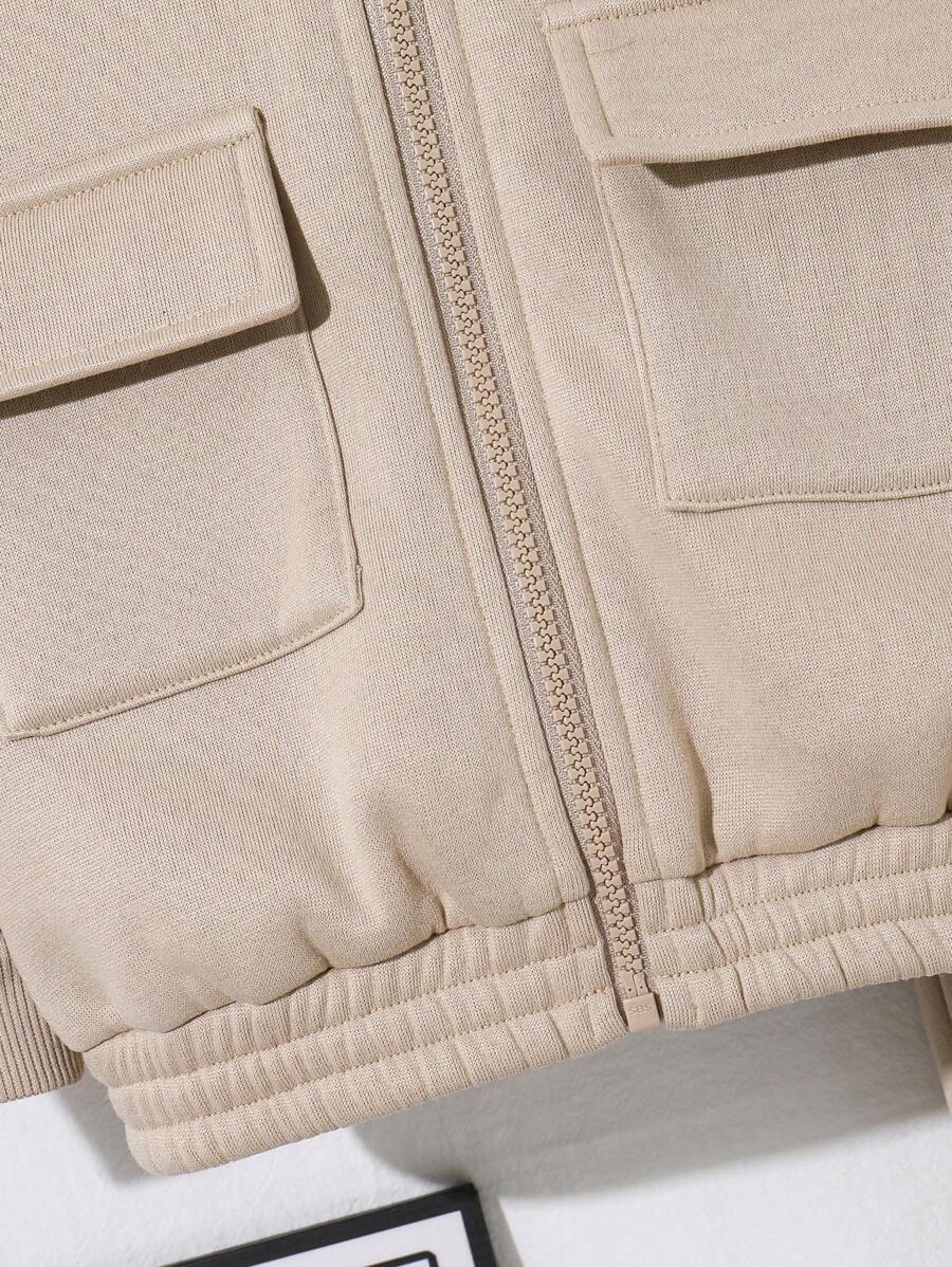 SHEIN 2 stuks jonge jongens casual sport streep zak lange mouw honkbalkraag rits jas en effen kleur trekkoord broek gebreide 2 stuks outfit, geschikt voor school, tuin, strand, verjaardag, lente, zomer, herfst, winter