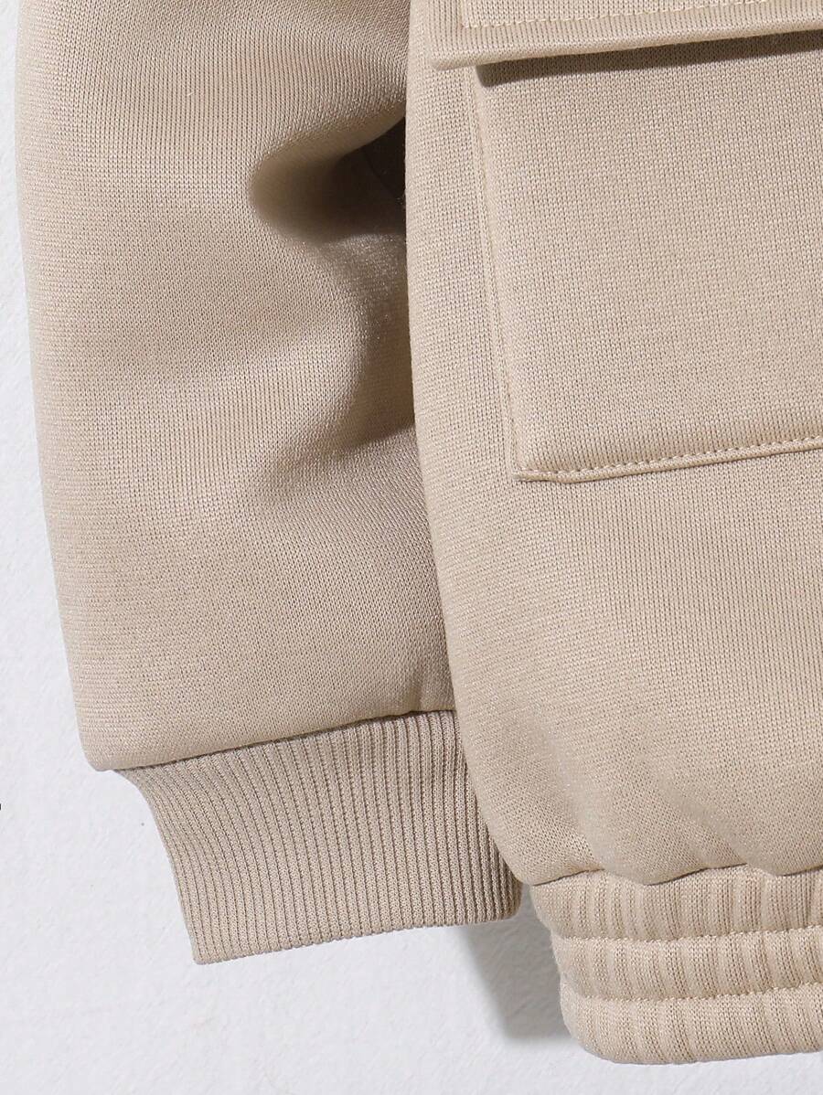 SHEIN 2 stuks jonge jongens casual sport streep zak lange mouw honkbalkraag rits jas en effen kleur trekkoord broek gebreide 2 stuks outfit, geschikt voor school, tuin, strand, verjaardag, lente, zomer, herfst, winter