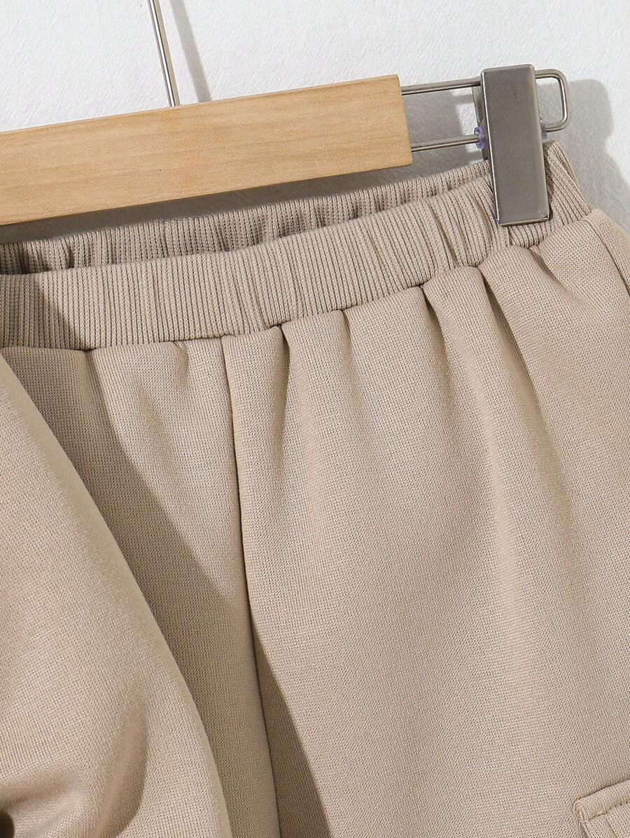 SHEIN 2 stuks jonge jongens casual sport streep zak lange mouw honkbalkraag rits jas en effen kleur trekkoord broek gebreide 2 stuks outfit, geschikt voor school, tuin, strand, verjaardag, lente, zomer, herfst, winter