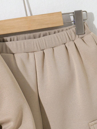 SHEIN 2 stuks jonge jongens casual sport streep zak lange mouw honkbalkraag rits jas en effen kleur trekkoord broek gebreide 2 stuks outfit, geschikt voor school, tuin, strand, verjaardag, lente, zomer, herfst, winter