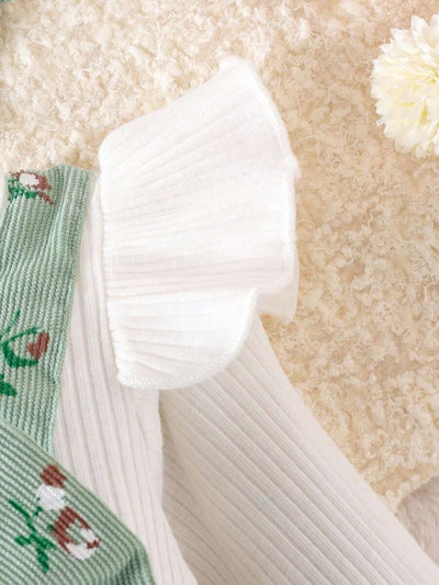 Ditsy bloemenjumpsuit voor babymeisjes met strikdecor en hoofdband, lente herfst