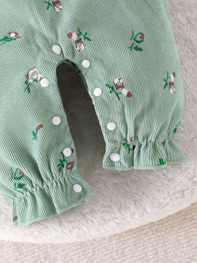 Ditsy bloemenjumpsuit voor babymeisjes met strikdecor en hoofdband, lente herfst