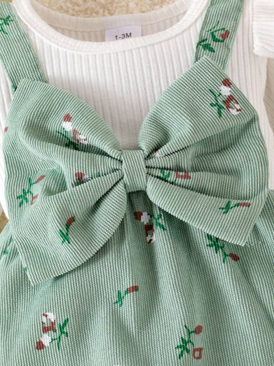 Ditsy bloemenjumpsuit voor babymeisjes met strikdecor en hoofdband, lente herfst