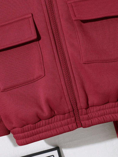 SHEIN 2 stuks jonge jongens casual sport streep zak lange mouw honkbalkraag rits jas en effen kleur trekkoord broek gebreide 2 stuks outfit, geschikt voor school, tuin, strand, verjaardag, lente, zomer, herfst, winter