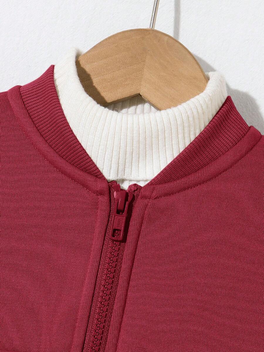 SHEIN 2 stuks jonge jongens casual sport streep zak lange mouw honkbalkraag rits jas en effen kleur trekkoord broek gebreide 2 stuks outfit, geschikt voor school, tuin, strand, verjaardag, lente, zomer, herfst, winter