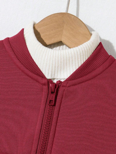 SHEIN 2 stuks jonge jongens casual sport streep zak lange mouw honkbalkraag rits jas en effen kleur trekkoord broek gebreide 2 stuks outfit, geschikt voor school, tuin, strand, verjaardag, lente, zomer, herfst, winter