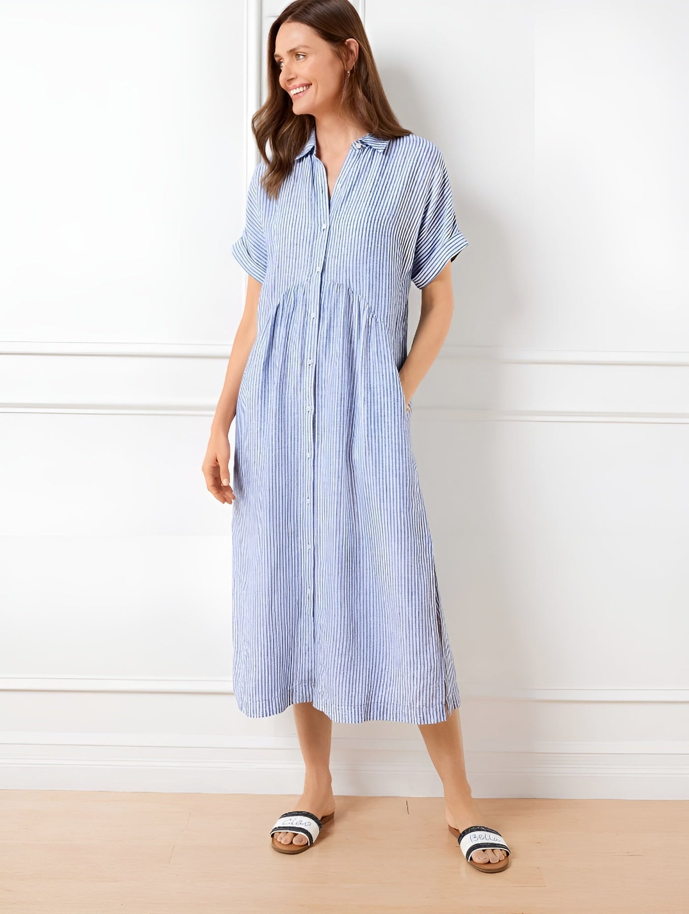Fioria Flattering Striped Shirtdress